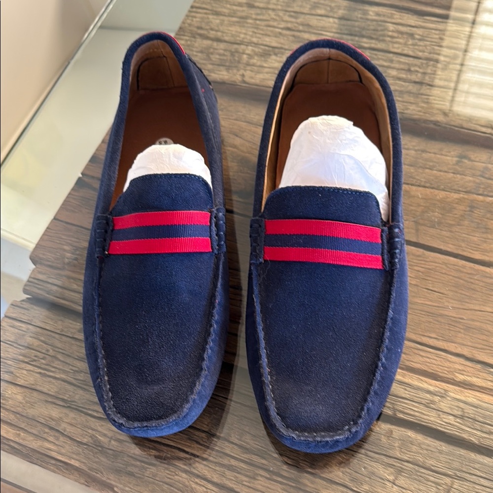 Men’s Blue and Red Suede Driving Loafers Slip-Ons